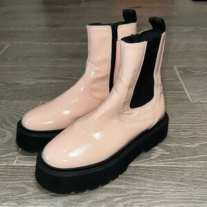 Zara Chunky Platform Chelsea Boots Women's 36 Pink Patent Leather Black Lug Sole
